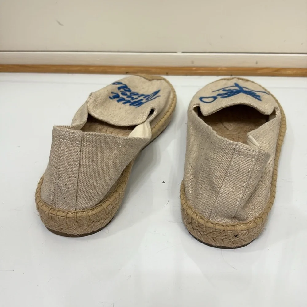 Soludos Natural Canvas Espadrilles with Blue Palm and Script
